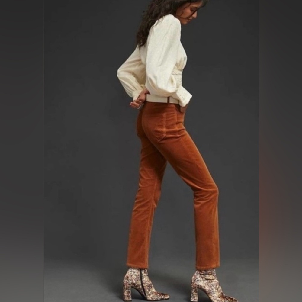MOTHER Women Hopscotch Brown Corduroy Mid Rise Dazzler Ankle Fray Jeans Size 25